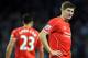 Liverpool's Steven Gerrard during the English Premier League soccer match between Manchester City and Liverpool at the Etihad Stadium, in Manchester, England, Monday, Aug. 25, 2014. (AP Photo/Rui Vieira)