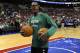 Boston Celtics' Rajon Rondo is seen before an NBA basketball game against the Philadelphia 76ers on Monday, April 14, 2014, in Philadelphia. (AP Photo/Michael Perez)