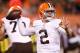 CLEVELAND, OH - AUGUST 23: Johnny Manziel #2 of the Cleveland Browns throws a pass during the fourth quarter against the St. Louis Rams at FirstEnergy Stadium on August 23, 2014 in Cleveland, Ohio. St. Louis Rams won the game 33-14. (Photo by Joe Robbins/Getty Images)