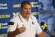 Michigan head coach Brady Hoke answers reporters' questions at a news conference during the NCAA college football team's preseason media day, Sunday, Aug. 10, 2014, in Ann Arbor, Mich. (AP Photo/Tony Ding)