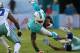 MIAMI GARDENS, FL - AUGUST 23: Lamar Miller #26 of the Miami Dolphins is tackled during a preseason game against the Dallas Cowboys at Sun Life Stadium on August 23, 2014 in Miami Gardens, Florida. (Photo by Mike Ehrmann/Getty Images)