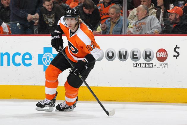 PHILADELPHIA, PA - FEBRUARY 27: Jakub Voracek #93 of the Philadelphia Flyers skates against the San Jose Sharks on February 27, 2014 at the Wells Fargo Center in Philadelphia, Pennsylvania. (Photo by Len Redkoles/NHLI via Getty Images)