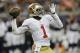 San Francisco 49ers' Josh Johnson (1) throws against the Houston Texans during the third quarter of an NFL football preseason game Thursday, Aug. 28, 2014, in Houston. (AP Photo/David J. Phillip)