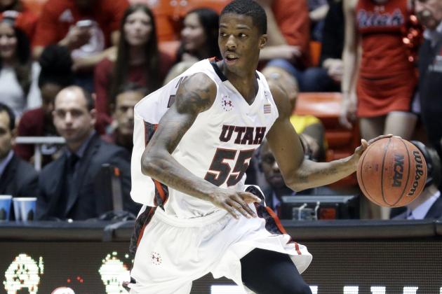 Utah's Delon Wright (55) brings the ball up court in the second half of an NCAA college basketball game against Arizona State Sunday, Feb. 23, 2014, in Salt Lake City. (AP Photo/Rick Bowmer)