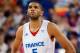 LONDON, ENGLAND - AUGUST 08: Nicolas Batum #5 of France looks on while taking on Spain during the Men's Basketball quaterfinal game on Day 12 of the London 2012 Olympic Games at North Greenwich Arena on August 8, 2012 in London, England. (Photo by Ronald Martinez/Getty Images)