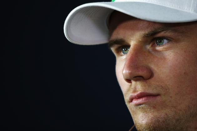 SAKHIR, BAHRAIN - APRIL 03:  Nico Hulkenberg of Germany and Force India attends the drivers press conference during previews for the Bahrain Formula One Grand Prix at the Bahrain International Circuit on April 3, 2014 in Sakhir, Bahrain.  (Photo by Clive Mason/Getty Images)
