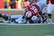 Aug 30, 2014; Lincoln, NE, USA; Florida Atlantic Owls quarterback Greg Hankerson (6) is sacked by Nebraska Cornhuskers defensive end Jack Gangwish (95) during the second half at Memorial Stadium. Nebraska won 55-7. Mandatory Credit: Denny Medley-USA TODAY Sports