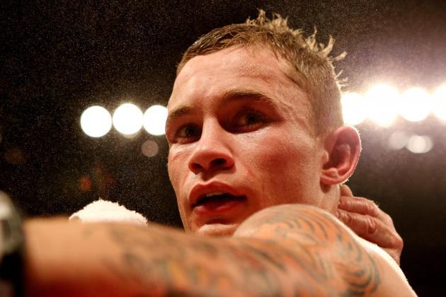 NOTTINGHAM, ENGLAND - MAY 26: Carl Frampton after winning his Vacant IBF Inter-Continental Super Bantam Weight Championship bout against Raul Hirales at Nottingham Capital FM Arena on May 26, 2012 in Nottingham, England. (Photo by Scott Heavey/Getty Images)