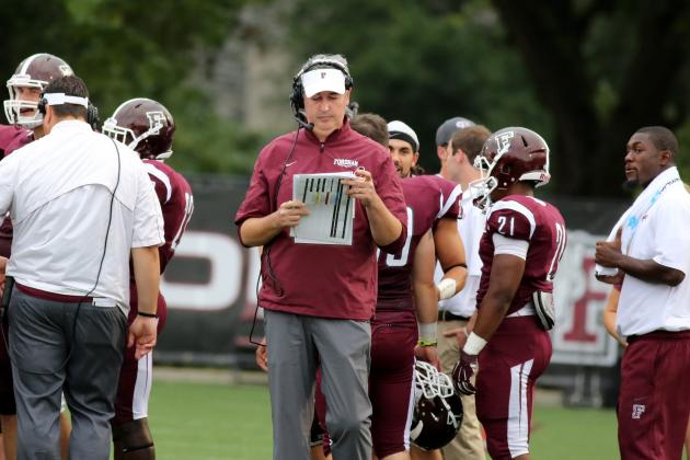 Fordham Rams head coach Joe Moorhead against the St, Francis (PA) Red Flash during a college football game on Saturday, August 30, 2014 in the Bronx, NY. Fordham Won 52-23. (AP Photo/Gregory Payan)