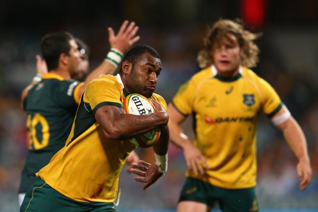 PERTH, AUSTRALIA - SEPTEMBER 06: Tevita Kuridrani of the Wallabies makes a break during The Rugby Championship match between the Australian Wallabies and the South African Springboks at Patersons Stadium on September 6, 2014 in Perth, Australia. (Photo by Cameron Spencer/Getty Images)
