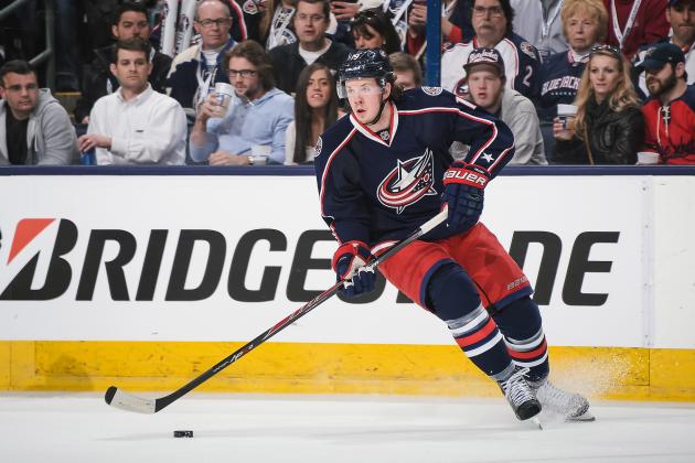 COLUMBUS, OH - APRIL 23:  Ryan Johansen #19 of the Columbus Blue Jackets skates with the puck against the Pittsburgh Penguins in Game Four of the First Round of the 2014 Stanley Cup Playoffs on April 23, 2014 at Nationwide Arena in Columbus, Ohio.  (Photo by Jamie Sabau/NHLI via Getty Images)
