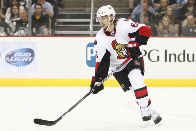 PITTSBURGH, PA - APRIL 13:  Erik Karlsson #65 of the Ottawa Senators skates against the Pittsburgh Penguins during the game at Consol Energy Center on April 13, 2014 in Pittsburgh, Pennsylvania.  (Photo by Justin K. Aller/Getty Images)
