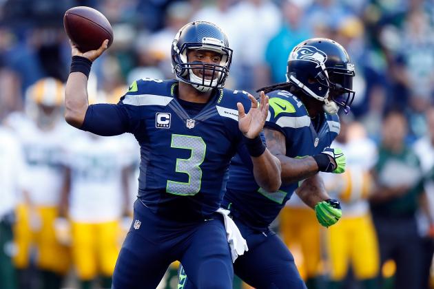 SEATTLE, WA - SEPTEMBER 04: Quarterback Russell Wilson #3 of the Seattle Seahawks passes the ball during the first quarter of the game against the Green Bay Packers at CenturyLink Field on September 4, 2014 in Seattle, Washington.  (Photo by Otto Greule Jr/Getty Images)