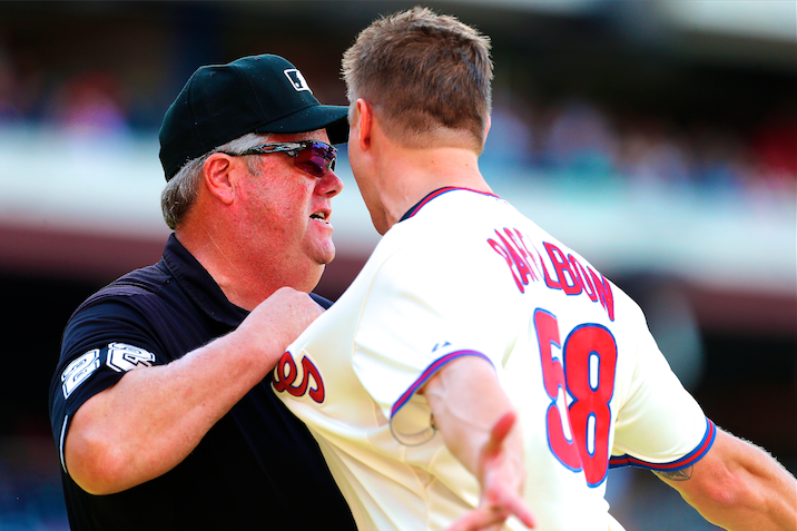 Major League Baseball umpire Joe West wears the initials JK on his uniform  sleeve during a baseball game between the Cincinnati Reds and Washington  Nationals, Saturday, June 5, 2010, in Washington. West