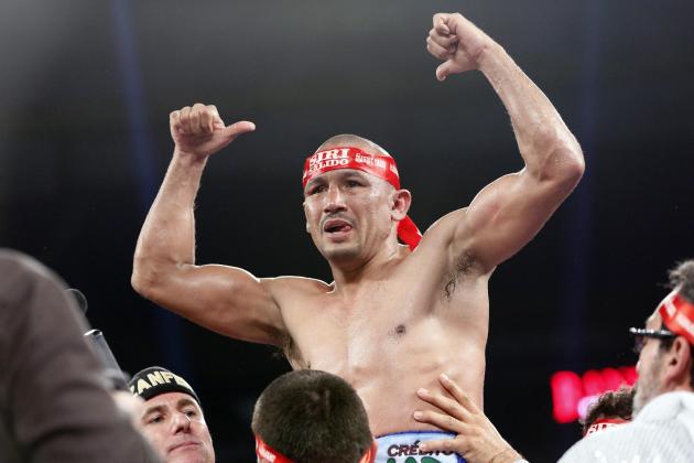 Mar 1, 2014; San Antonio, TX, USA; Orlando Salido reacts after defeating Vasyl Lomachenko (not pictured) during their WBO world featherweight title bout at Alamodome. Mandatory Credit: Soobum Im-USA TODAY Sports