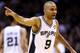 SAN ANTONIO, TX - JUNE 15: Tony Parker #9 of the San Antonio Spurs reacts against the Miami Heat during Game Five of the 2014 NBA Finals at the AT&T Center on June 15, 2014 in San Antonio, Texas. NOTE TO USER: User expressly acknowledges and agrees that, by downloading and or using this photograph, User is consenting to the terms and conditions of the Getty Images License Agreement. (Photo by Andy Lyons/Getty Images)