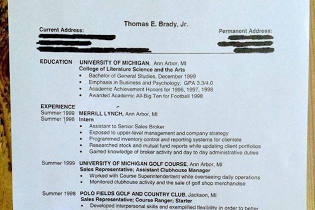 Tom Brady Shows off Professional Resume from Before He Was Drafted