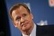 NFL commissioner Roger Goodell talks during a news conference addressing the rash of NFL players involved in domestic violence, Friday, Sept. 19, 2014, in New York. (AP Photo/Jason DeCrow)