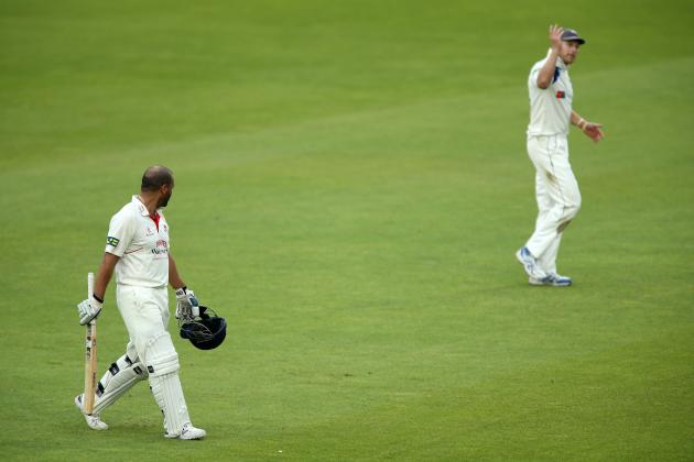 MANCHESTER, ENGLAND - SEPTEMBER 02: Ashwell Prince of Lancashire and Andrew Gale of Yorkshire have words as they leave the field at the end of play during the LV County Championship match between Lancashire and Yorkshire at Old Trafford on September 2, 2014 in Manchester, England. (Photo by Jan Kruger/Getty Images)