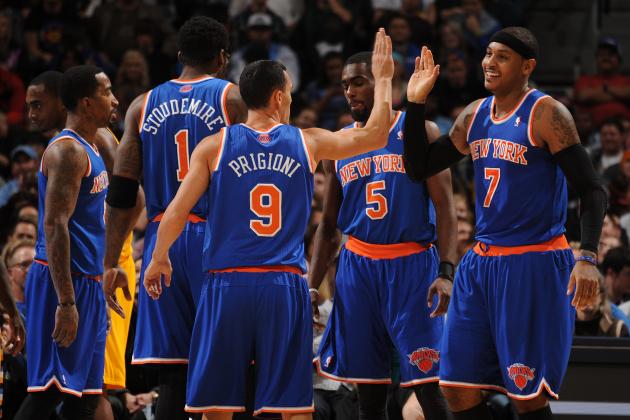 DENVER, CO - NOVEMBER 29: The New York Knicks huddle during the game against the Denver Nuggets on November 29, 2013 at the Pepsi Center in Denver, Colorado. NOTE TO USER: User expressly acknowledges and agrees that, by downloading and/or using this Photograph, user is consenting to the terms and conditions of the Getty Images License Agreement. Mandatory Copyright Notice: Copyright 2013 NBAE (Photo by Bart Young/NBAE via Getty Images)