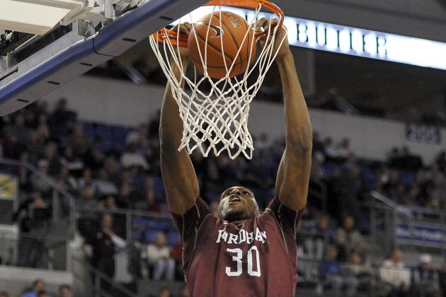 Jan 18, 2014; St. Louis, MO, USA; Fordham Rams forward Ryan Rhoomes (30) dunks the ball against the Saint Louis Billikens during the second half at Chaifetz Arena. The Saint Louis Billikens defeat the Fordham Rams 70-48. Mandatory Credit: Jasen Vinlove-USA TODAY Sports