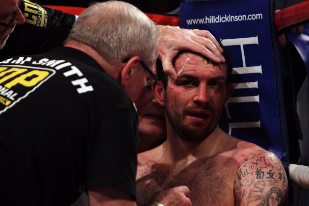 LIVERPOOL, ENGLAND - DECEMBER 11: Paul Smith of Liverpool is attended to by his corner between rounds in his fight with James DeGale of Harlsden in their Super-Middleweight Championship of the World fight during the Frank Warren 30 Years anniversary show at Echo Arena on December 11, 2010 in Liverpool, England. (Photo by Dean Mouhtaropoulos/Getty Images)