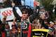 Sep 28, 2014; Dover, DE, USA; NASCAR Sprint Cup driver Jeff Gordon celebrates in victory lane after winning the AAA 400 at Dover International Speedway. Mandatory Credit: Matthew O'Haren-USA TODAY Sports