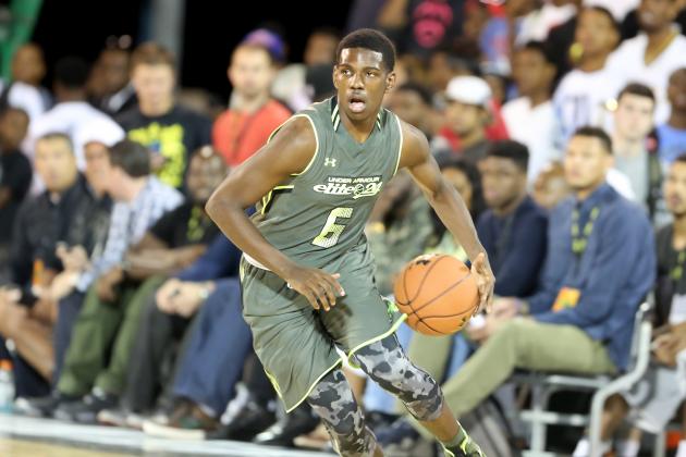 Team Liberty 's Jawun Evans #6 in action against Team Freedom during the Under Armour Elite 24 Game on Saturday, August 23, 2014 in Brooklyn, NY.  (AP Photo/Gregory Payan)