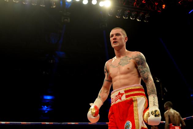 GLASGOW, SCOTLAND - MARCH 1 : Ricky Burns and Terence Crawford clash during the WBO World Lightweight Championship Boxing match at the Glasgow SECC on March 1 2014 in Glasgow, Scotland. (Photo by Mark Runnacles/Getty Images)