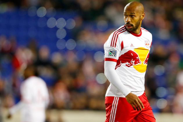 HARRISON, NJ - APRIL 16:  Thierry Henry #14 of New York Red Bulls looks on during the game against the Philadelphia Union at Red Bull Arena on April 16, 2014 in Harrison, New Jersey. Red Bulls defeated the Union 2-1.  (Photo by Mike Stobe/Getty Images)