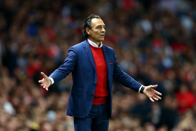 LONDON, ENGLAND - OCTOBER 01: Cesare Prandelli, manager of Galatasaray AS reacts during the UEFA Champions League group D match between Arsenal FC and Galatasaray AS at Emirates Stadium on October 1, 2014 in London, United Kingdom. (Photo by Paul Gilham/Getty Images)