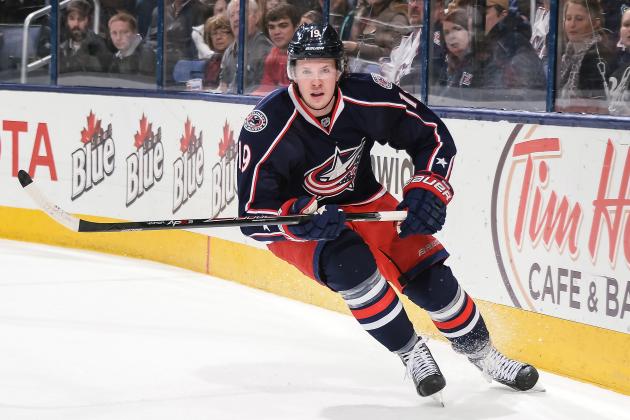 COLUMBUS, OH - APRIL 8:  Ryan Johansen #19 of the Columbus Blue Jackets skates against the Phoenix Coyotes on April 8, 2014 at Nationwide Arena in Columbus, Ohio.  (Photo by Jamie Sabau/NHLI via Getty Images)