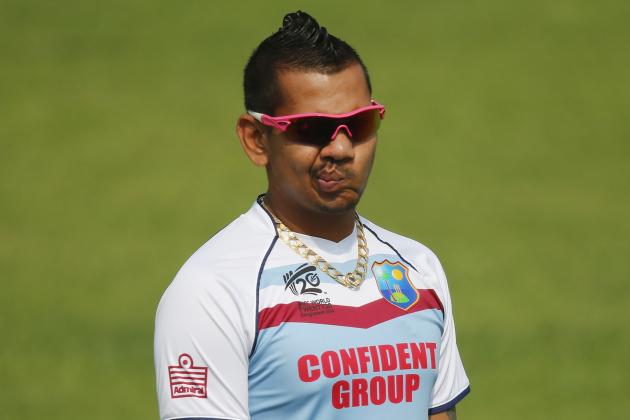 West Indies' Sunil Narine takes part in a training session ahead of their ICC Twenty20 Cricket World Cup match against Australia in Dhaka, Bangladesh, Thursday, March 27, 2014. (AP Photo/Aijaz Rahi)
