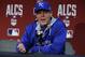 Kansas City Royals manager Ned Yost talks about the up coming baseball game in the ALCS during a news conference in Kansas City, Mo., Sunday, Oct. 12, 2014. The Royals face the Baltimore Orioles in game 3 of the ALCS Monday. (AP Photo/Michael Conroy)