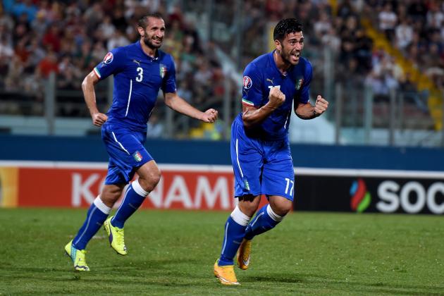 VALLETTA, MALTA - OCTOBER 13:  Graziano Pelle of Italy celebrates after scoring the first goal during the EURO 2016 Group H Qualifier match between Malta and Italy at Ta' Qali Stadium on October 13, 2014 in Valletta, Malta.  (Photo by Claudio Villa/Getty Images)