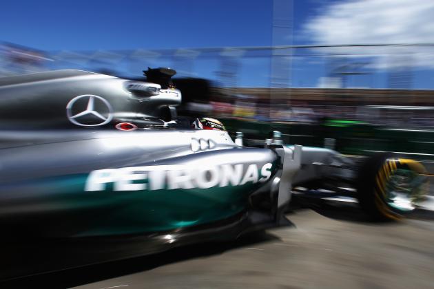 MELBOURNE, AUSTRALIA - MARCH 15:  Lewis Hamilton of Great Britain and Mercedes GP exits his garage to drive during the final practice session prior to qualifying for the Australian Formula One Grand Prix at Albert Park on March 15, 2014 in Melbourne, Australia.  (Photo by Mark Thompson/Getty Images)