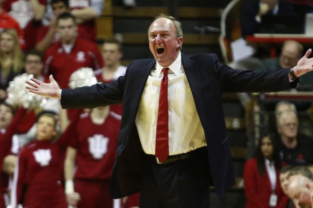 Ohio State head coach Thad Matta complains about an official's call in the second half of an NCAA basketball game against Indiana in Bloomington, Ind., Sunday, March 2, 2014. Indiana won 72-64. (AP Photo/R Brent Smith)