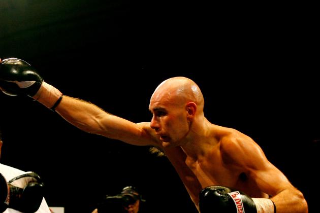 LONDON, ENGLAND - FEBRUARY 12: Stuart Hall (R) lands a punch on Richard Szelebedi in their bout at York Hall on February 12, 2010 in London, England. (Photo by Dean Mouhtaropoulos/Getty Images)
