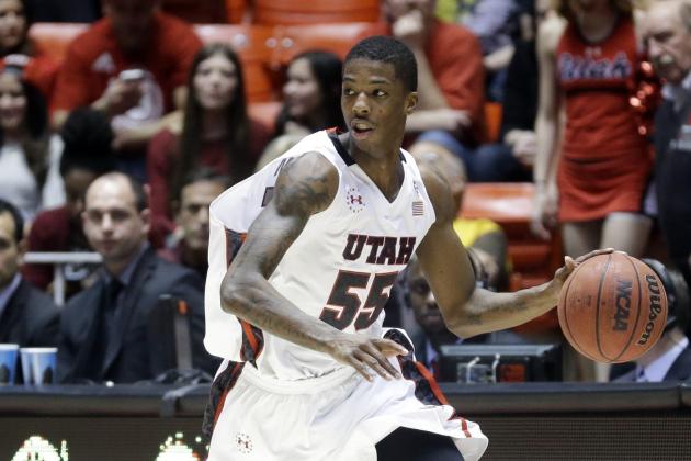 Utah's Delon Wright (55) brings the ball up court in the second half of an NCAA college basketball game against Arizona State Sunday, Feb. 23, 2014, in Salt Lake City. (AP Photo/Rick Bowmer)