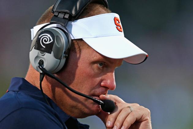 EVANSTON, IL - SEPTEMBER 07: Head coach Scott Shafer of the Syracuse Orange watches as his team takes on the Northwestern Wildcats at Ryan Field on September 7, 2013 in Evanston, Illinois. Northwestern defeated Syracuse 48-27. (Photo by Jonathan Daniel/Getty Images)