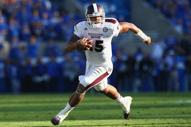 LEXINGTON, KY - OCTOBER 25:  Dak Prescott #15 of the Mississippi State Bulldogs runs with the ball during the game against the Kentucky Wildcats at Commonwealth Stadium on October 25, 2014 in Lexington, Kentucky.  (Photo by Andy Lyons/Getty Images)