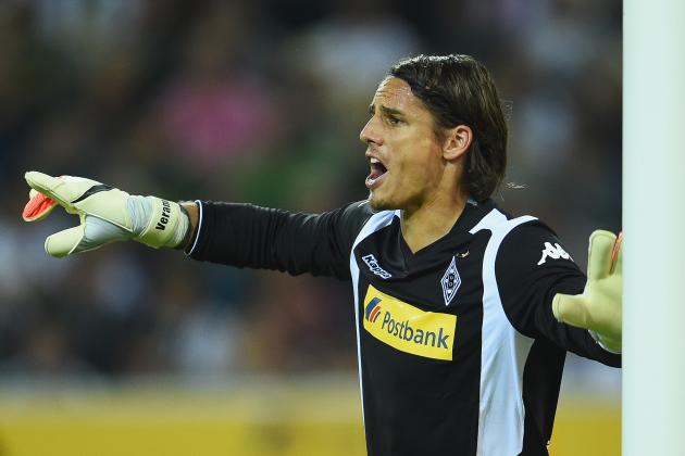 MOENCHENGLADBACH, GERMANY - AUGUST 28: Goalkeeper Yann Sommer of Borussia Moenchengladbach gestures during the UEFA Europa League Qualifying Play-Offs Round second leg match between Borussia Moenchengladbach and FK Sarajevo at Borussia-Park on August 28, 2014 in Moenchengladbach, Germany. (Photo by Dennis Grombkowski/Getty Images)