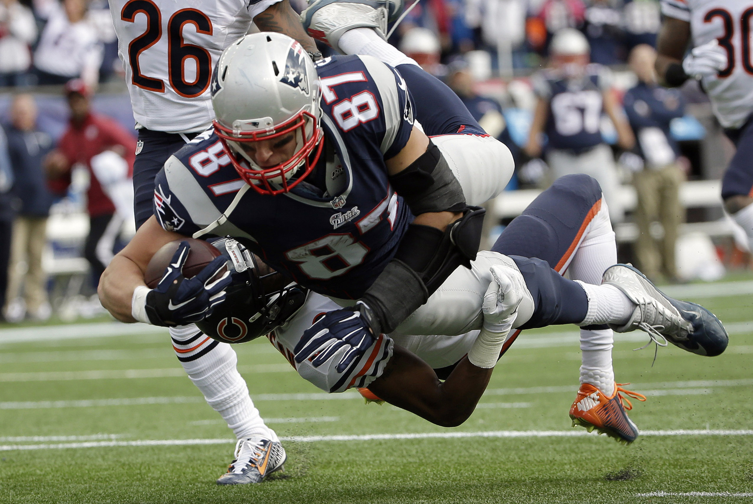 New England Patriots Rob Gronkowski runs off the field following the 39-26  win over the Pittsburgh Steelers at Heinz Field in Pittsburgh, Pennsylvania  on November 14, 2010. New England Patriots Rob Gronkowski