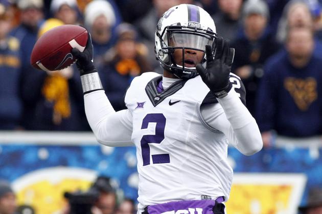 MORGANTOWN, WV - NOVEMBER 01:  Trevone Boykin #2 of the TCU Horned Frogs drops back to pass in the first quarter against the West Virginia Mountaineers during the game on November 1, 2014 at Mountaineer Field in Morgantown, West Virginia.  (Photo by Justin K. Aller/Getty Images)