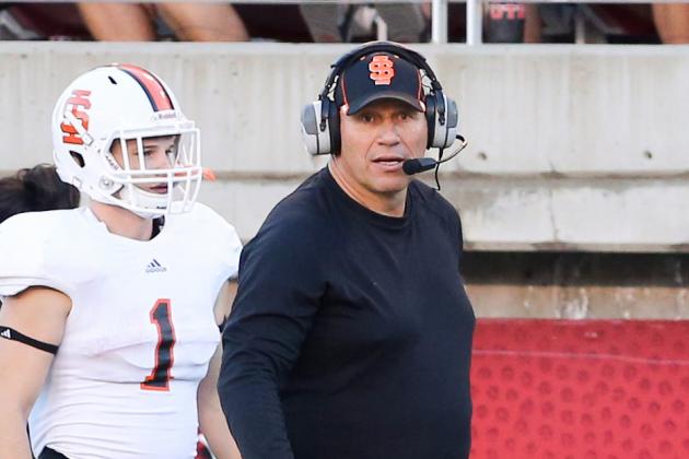 Aug 28, 2014; Salt Lake City, UT, USA; Idaho State Bengals head coach Mike Kramer walks on the sideline against the Utah Utes during the third quarter at Rice-Eccles Stadium. The Utes won 56-14. Mandatory Credit: Chris Nicoll-USA TODAY Sports