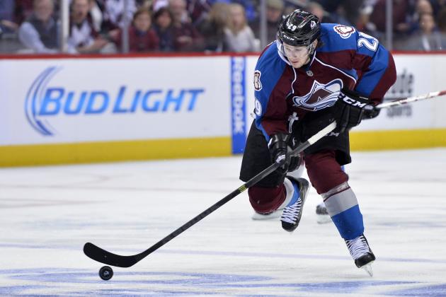 FILE - In this April 19, 2014, file photo, Colorado Avalanche center Nathan MacKinnon skates against the Minnesota Wild during Game 2 of an NHL hockey first-round playoff series in Denver. Ask NHL players who's the fastest skater, and the same names turn up: Taylor Hall, Michael Grabner, Blake Wheeler, Andrew Cogliano and Carl Hagelin. Hall, a winger for the Oilers, brings up another player without hesitation: MacKinnon.  (AP Photo/Jack Dempsey, File)