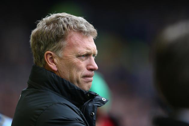 LIVERPOOL, ENGLAND - APRIL 20: David Moyes manager of Manchester United looks on during the Barclays Premier League match between Everton and Manchester United at Goodison Park on April 20, 2014 in Liverpool, England. (Photo by Alex Livesey/Getty Images)
