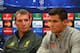 LIVERPOOL, ENGLAND - SEPTEMBER 15: Liverpool manager Brendan Rodgers deep in thought whilst sitting next to his defender Dejan Lovren during a press conference ahead of their UEFA Champions League group B match against PFC Ludogorets on September 15, 2014 in Liverpool, United Kingdom. (Photo by Clive Brunskill/Getty Images)