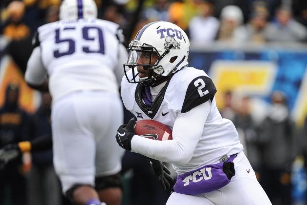 TCU's Trevone Boykin (2) runs during the second quarter of an NCAA college football game against West Virginia in Morgantown, W.Va., Saturday, Nov. 1, 2014. (AP Photo/Tyler Evert)