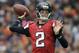 Atlanta Falcons quarterback Matt Ryan (2) throws a pass in the first half of the NFL football game against the Detroit Lions at Wembley Stadium, London, Sunday, Oct. 26, 2014. (AP Photo/Matt Dunham)